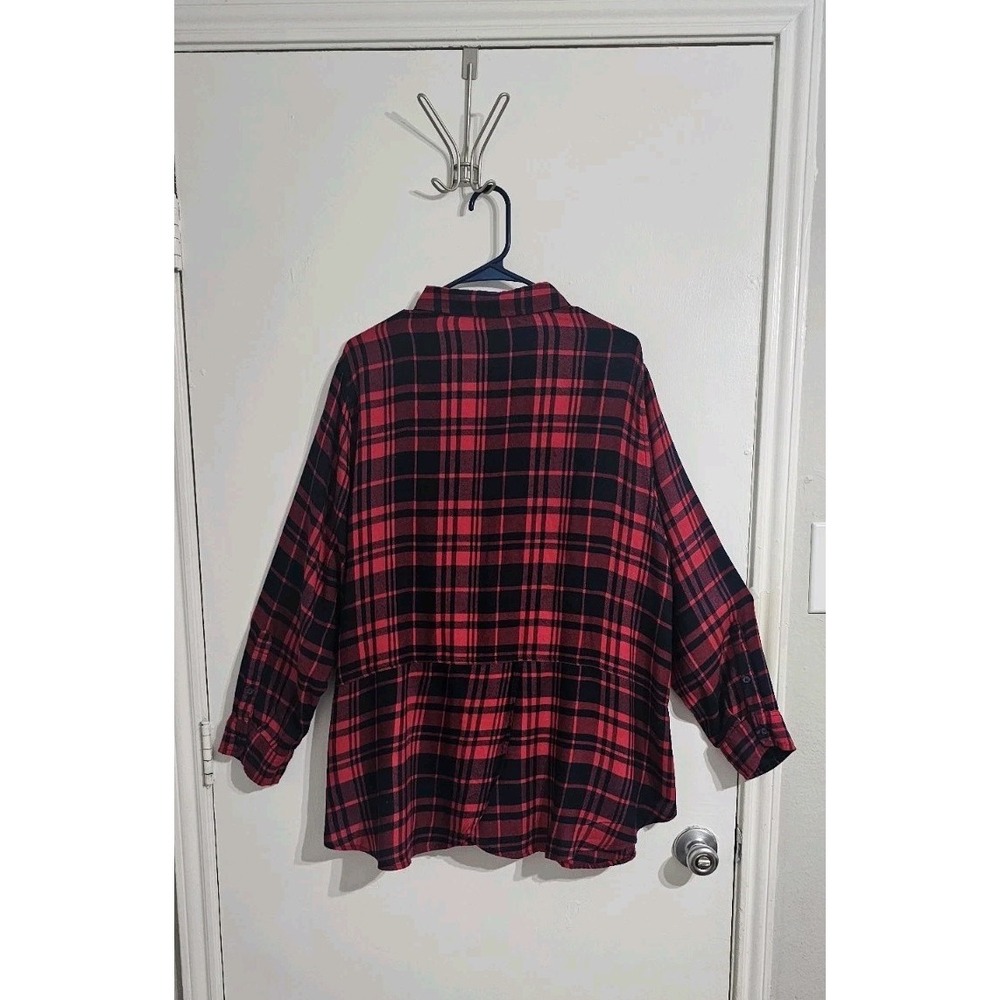 Lucky Brand Plaid Check Button Down Blouse Shirt Womens Size 3X Red Blue Flowy - Picture 4 of 9